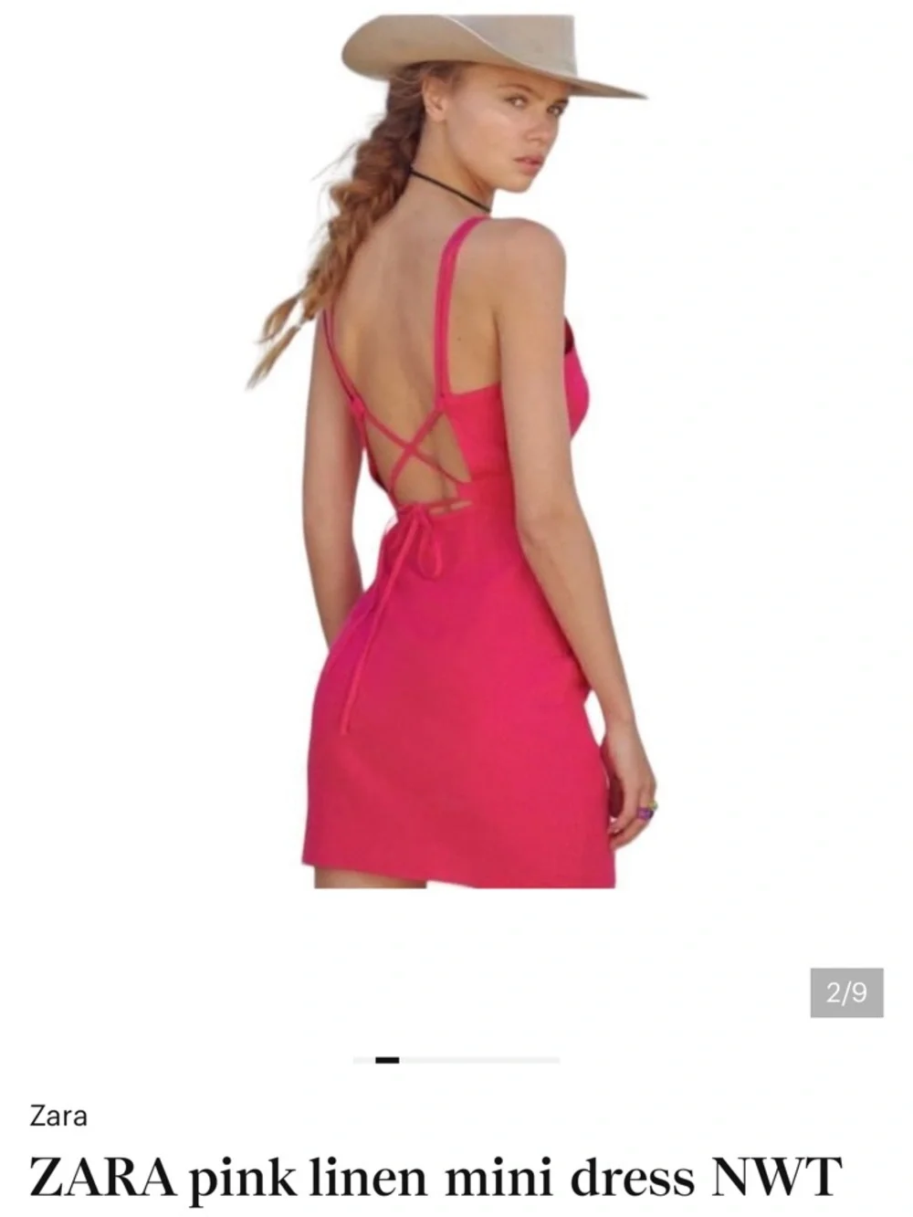 Zara Fuchsia Pink Ruched Wrap Mini Dress Linen Blend Strappy V Neck NWT Medium - Picture 14 of 16